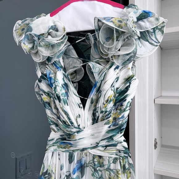 Worn Once Mac Duggal Floral Chiffon Lace Up Gown - Picture 6 of 10